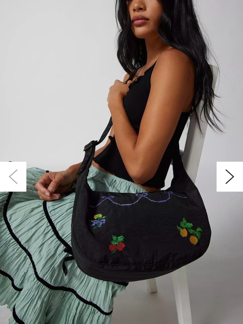 BAGGU Nylon Embroidered Crescent Bag